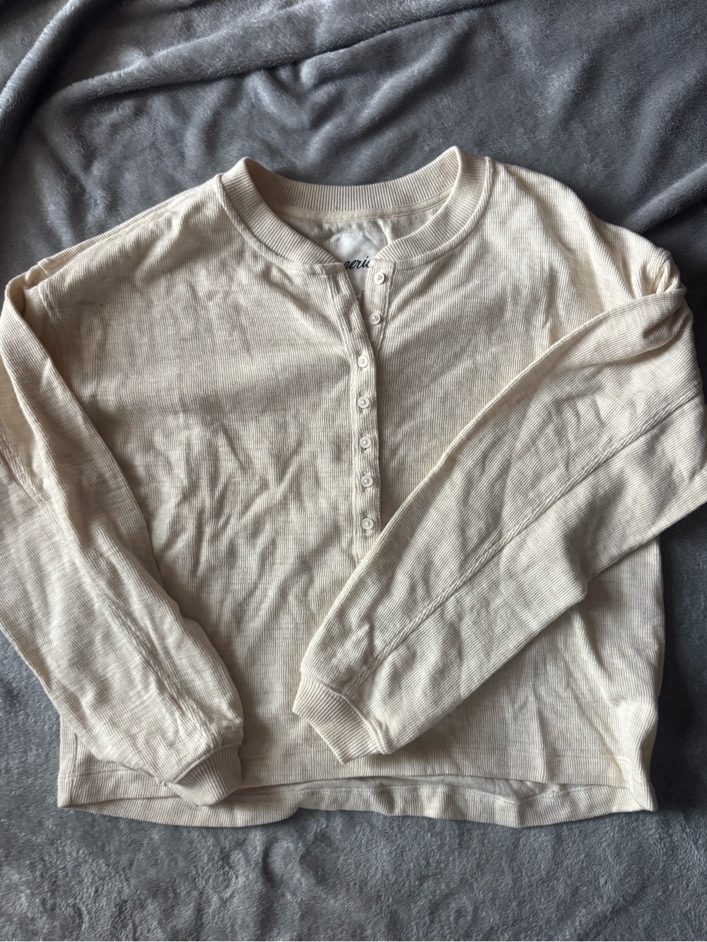aerie Cream Ribbed Button-Front Henley Sweater